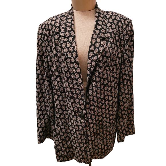 Vintage JH Collectibles Linen Rayon Blend Paisley One Button Blazer Sz 16 - Picture 1 of 8